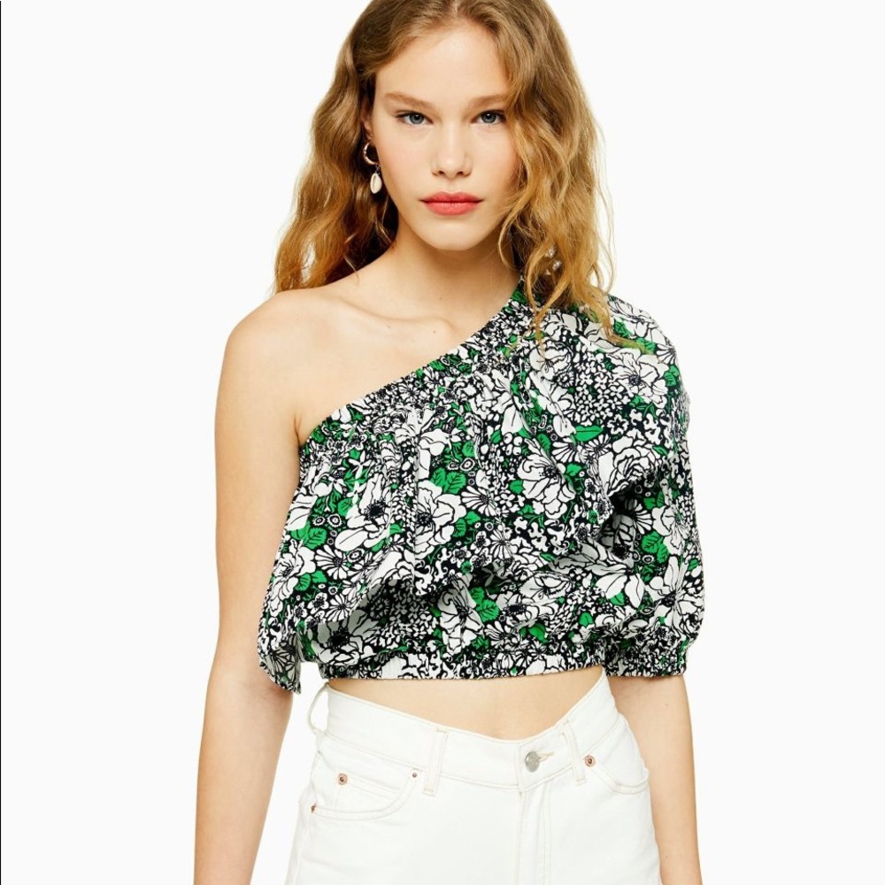 Topshop women’s floral ruffle one shoulder blouse